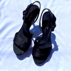 Nina black satin 4.5” heel worn once